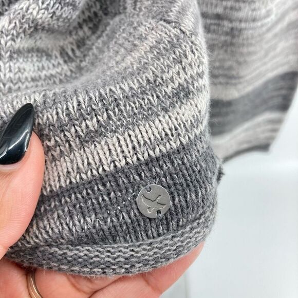 Eddie Bauer Women’s Gray Cotton Stripe Notch Neck Split Roll Pullover Sweater M - Picture 11 of 14